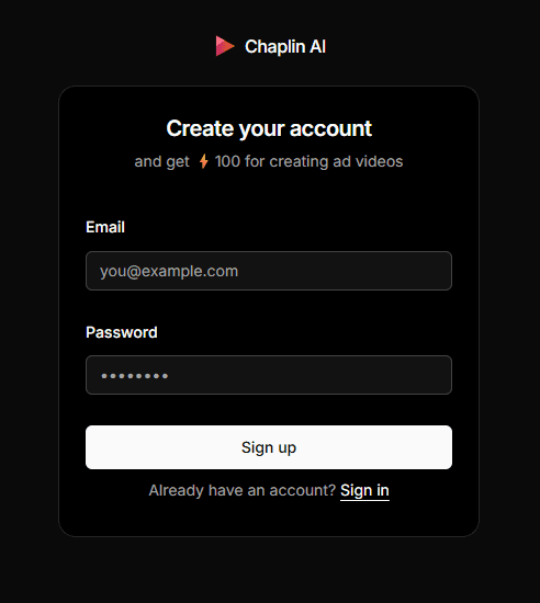 Create your account — sign-up form with email, password and bonus incentive