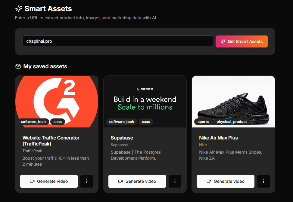 Smart Assets UI: URL input and saved asset cards